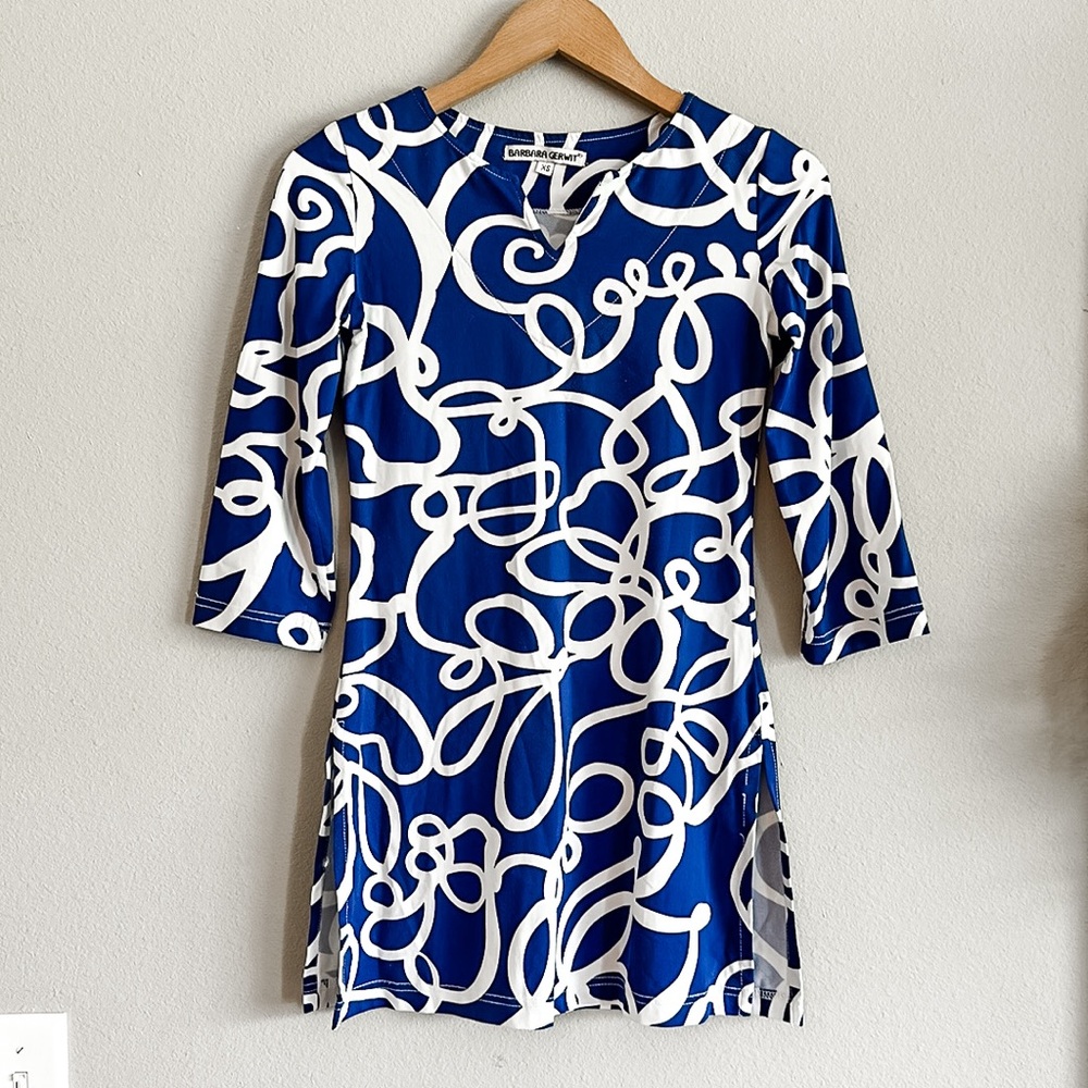 Barbara Gerwit Blue/White Mini Dress 3/4 Sleeve Size XS
